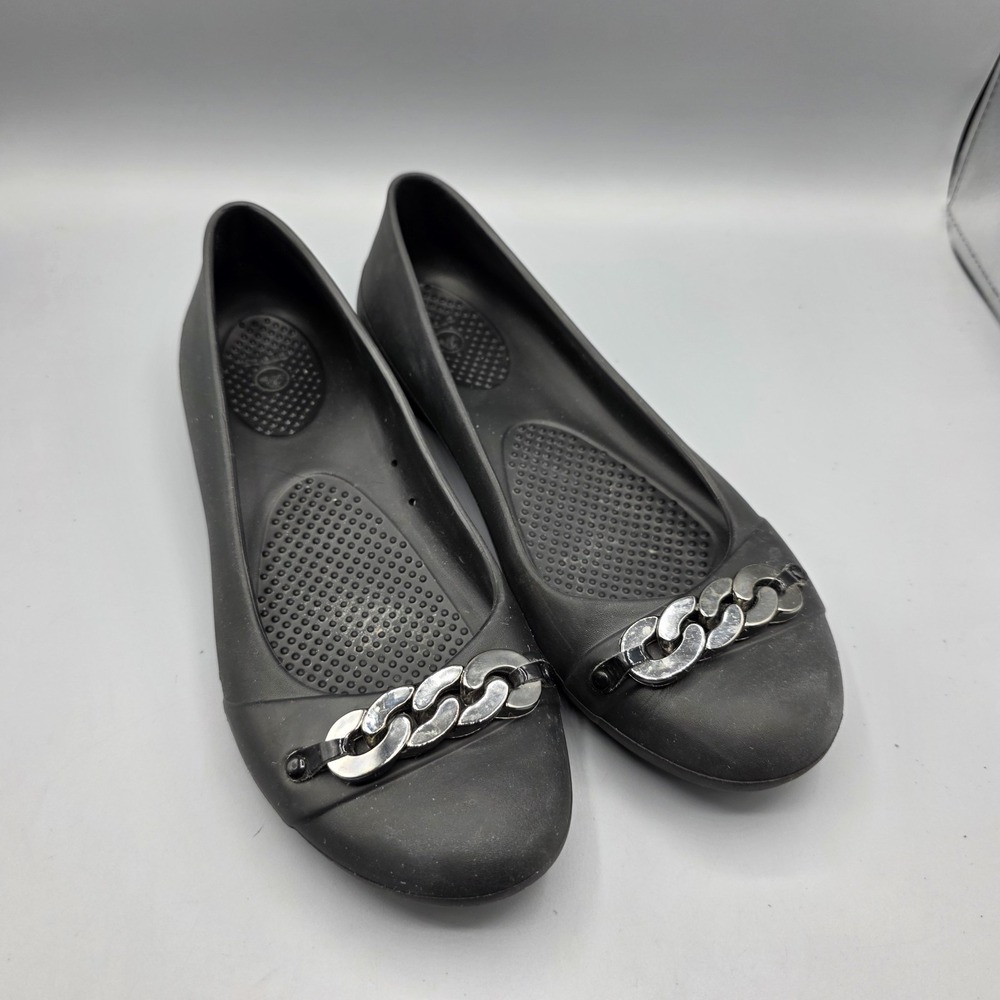 Crocs Gianna Ballet Flats‎ Womens 9 Black Chain Link Slip On Comfort Shoes